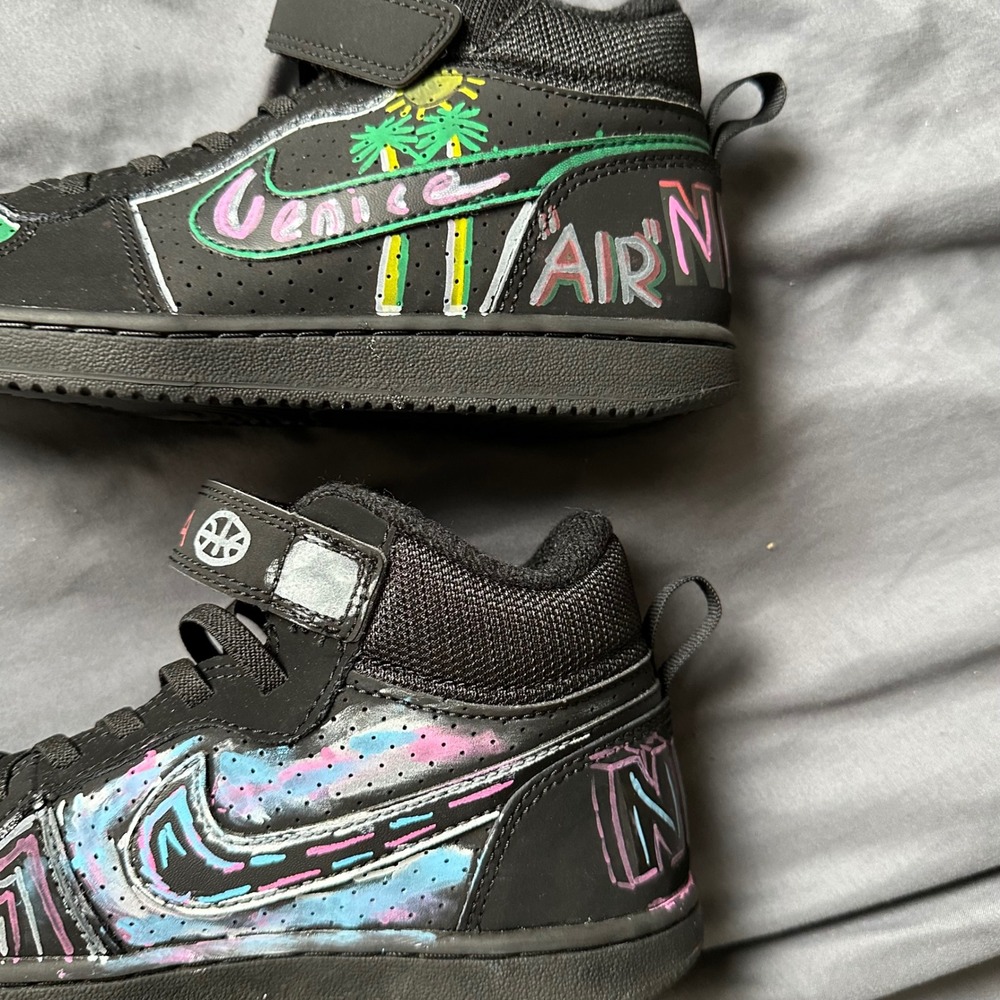 Nike Court Borough Mid 2 Custom Cactus Jack NBA Black Neon Kids Shoes 2Y 870026 - Picture 8 of 11